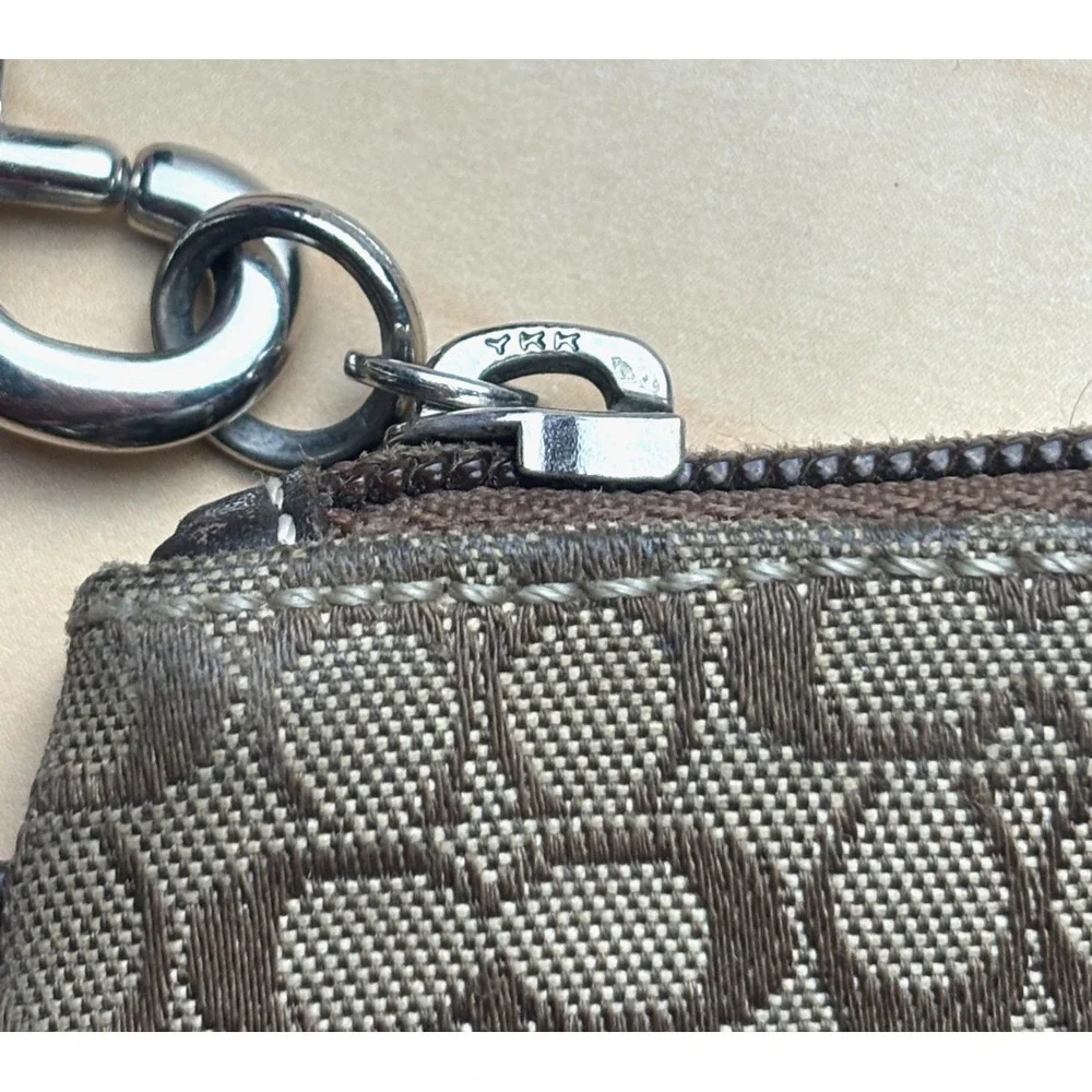 Coach Vintage 6319 Mini Signature Skinny Wristlet Khaki Brown Leather Canvas Y2K